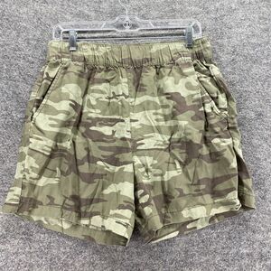 Social Standard Shorts Women L Large Gray Camouflage High Rise Pull On Pockets